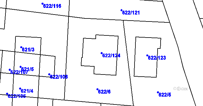 Parcela st. 622/124 v KÚ Boršov u Kyjova, Katastrální mapa