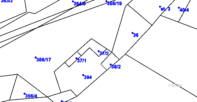 Parcela st. 37/2 v KÚ Kyjov u Černé, Katastrální mapa