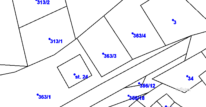 Parcela st. 363/3 v KÚ Kyjov u Černé, Katastrální mapa