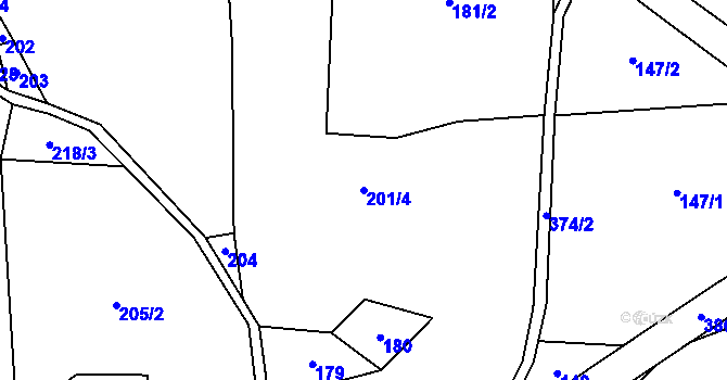 Parcela st. 201/4 v KÚ Kyjov u Černé, Katastrální mapa