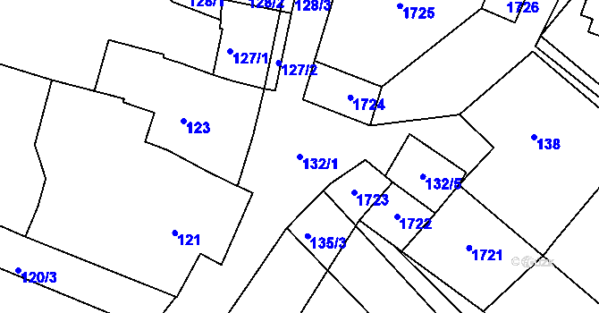 Parcela st. 132/1 v KÚ Kyjovice, Katastrální mapa