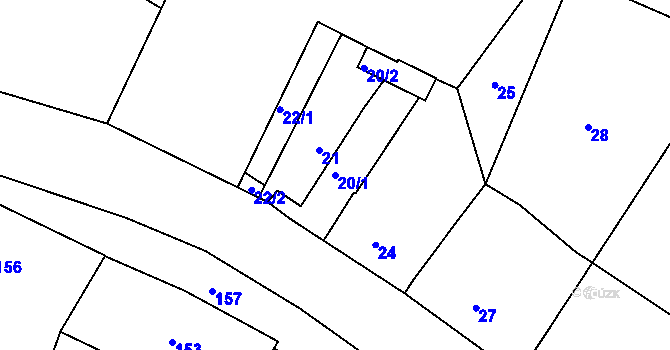 Parcela st. 20/1 v KÚ Kyjovice, Katastrální mapa