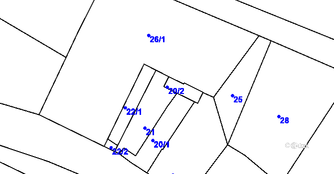 Parcela st. 20/2 v KÚ Kyjovice, Katastrální mapa