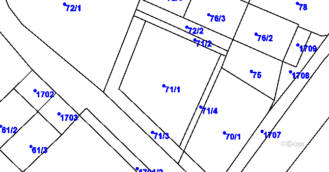 Parcela st. 71 v KÚ Kyjovice, Katastrální mapa