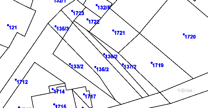 Parcela st. 136/2 v KÚ Kyjovice, Katastrální mapa