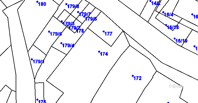 Parcela st. 174 v KÚ Kyjovice, Katastrální mapa