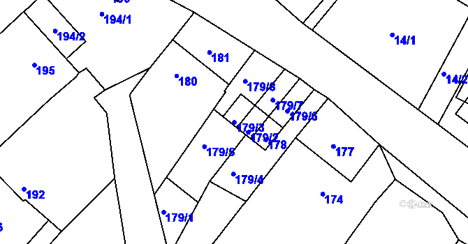 Parcela st. 179/3 v KÚ Kyjovice, Katastrální mapa