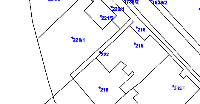 Parcela st. 222 v KÚ Kyjovice, Katastrální mapa