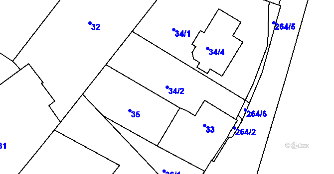 Parcela st. 34/2 v KÚ Kyjovice, Katastrální mapa