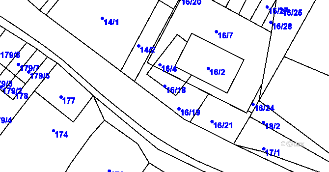 Parcela st. 16/18 v KÚ Kyjovice, Katastrální mapa