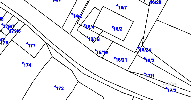 Parcela st. 16/19 v KÚ Kyjovice, Katastrální mapa