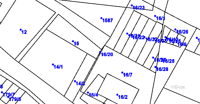 Parcela st. 16/20 v KÚ Kyjovice, Katastrální mapa