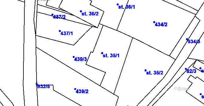 Parcela st. 35/1 v KÚ Kynice, Katastrální mapa