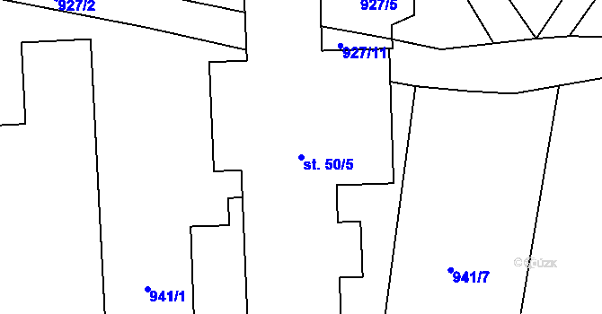 Parcela st. 50/5 v KÚ Kynice, Katastrální mapa