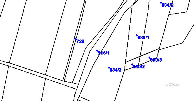 Parcela st. 915/1 v KÚ Kynice, Katastrální mapa