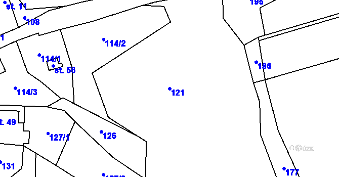 Parcela st. 121 v KÚ Kynice, Katastrální mapa
