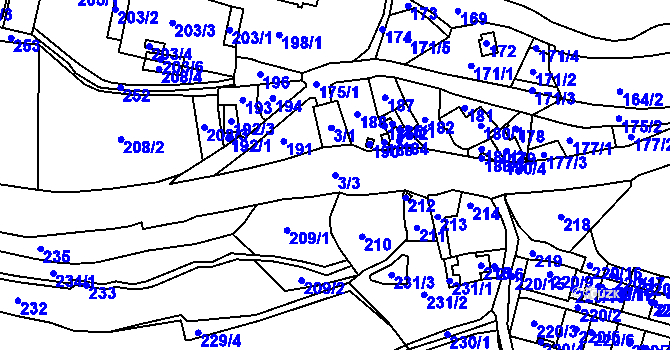 Parcela st. 3/3 v KÚ Kamenný Dvůr, Katastrální mapa