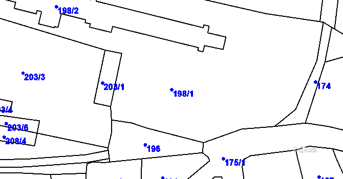 Parcela st. 198/1 v KÚ Kamenný Dvůr, Katastrální mapa