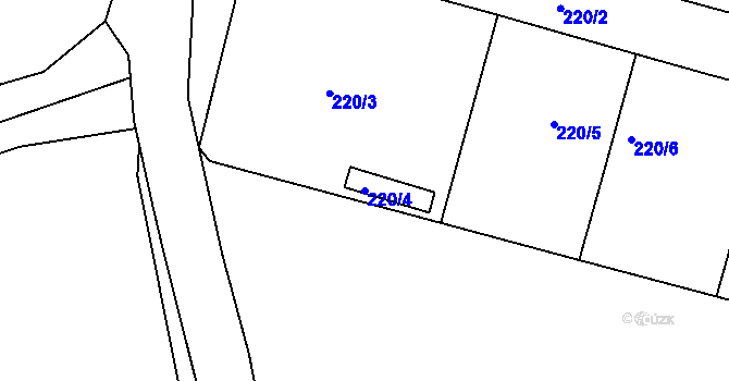 Parcela st. 220/4 v KÚ Kamenný Dvůr, Katastrální mapa