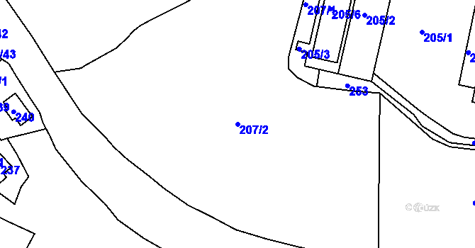 Parcela st. 207/2 v KÚ Kamenný Dvůr, Katastrální mapa