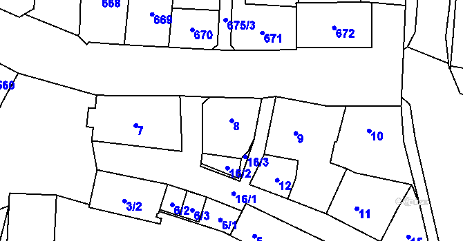 Parcela st. 8 v KÚ Kynšperk nad Ohří, Katastrální mapa