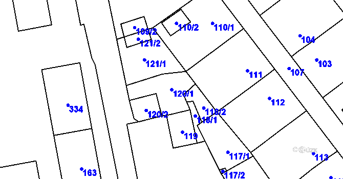 Parcela st. 120/1 v KÚ Kynšperk nad Ohří, Katastrální mapa