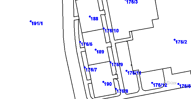 Parcela st. 189 v KÚ Kynšperk nad Ohří, Katastrální mapa