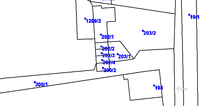 Parcela st. 202/3 v KÚ Kynšperk nad Ohří, Katastrální mapa