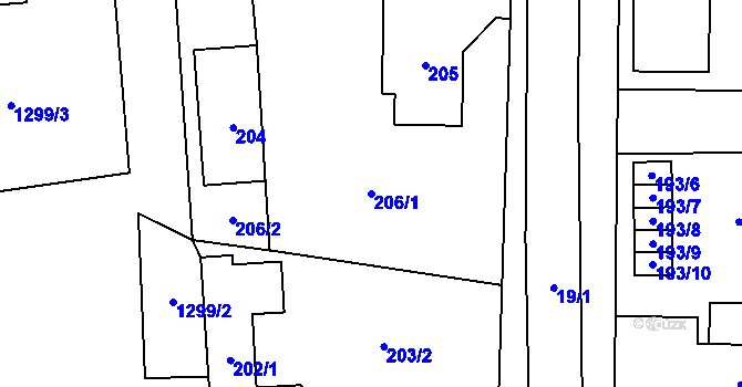 Parcela st. 206/1 v KÚ Kynšperk nad Ohří, Katastrální mapa