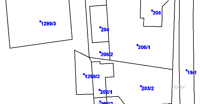 Parcela st. 206/2 v KÚ Kynšperk nad Ohří, Katastrální mapa
