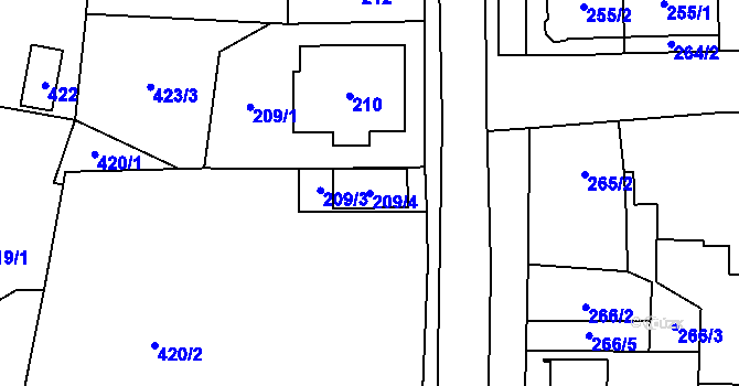 Parcela st. 209/4 v KÚ Kynšperk nad Ohří, Katastrální mapa