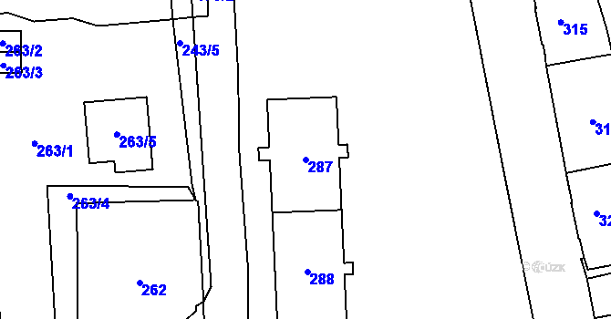Parcela st. 287 v KÚ Kynšperk nad Ohří, Katastrální mapa