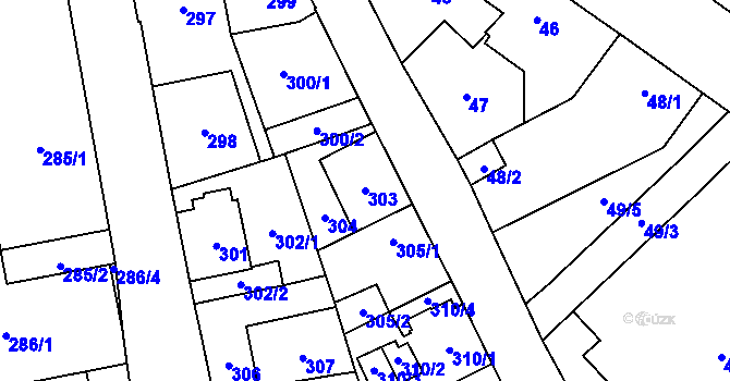 Parcela st. 303 v KÚ Kynšperk nad Ohří, Katastrální mapa