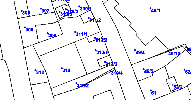 Parcela st. 313/1 v KÚ Kynšperk nad Ohří, Katastrální mapa