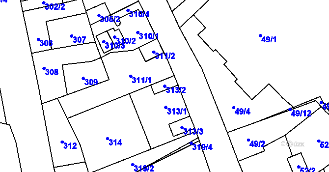 Parcela st. 313/2 v KÚ Kynšperk nad Ohří, Katastrální mapa