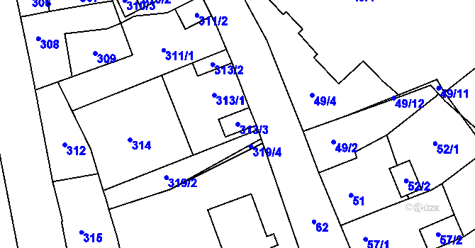 Parcela st. 313/3 v KÚ Kynšperk nad Ohří, Katastrální mapa