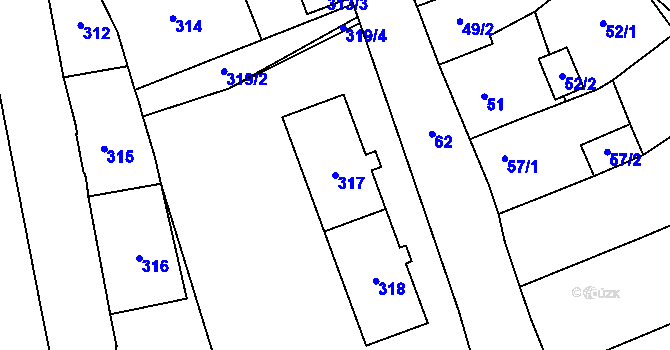 Parcela st. 317 v KÚ Kynšperk nad Ohří, Katastrální mapa