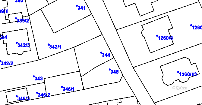 Parcela st. 344 v KÚ Kynšperk nad Ohří, Katastrální mapa