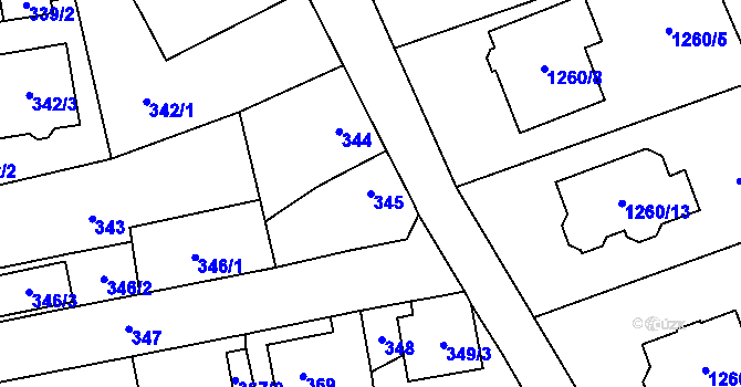 Parcela st. 345 v KÚ Kynšperk nad Ohří, Katastrální mapa