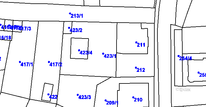 Parcela st. 423/1 v KÚ Kynšperk nad Ohří, Katastrální mapa