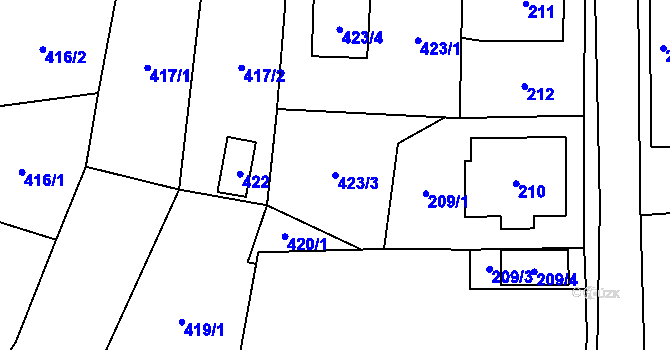 Parcela st. 423/3 v KÚ Kynšperk nad Ohří, Katastrální mapa