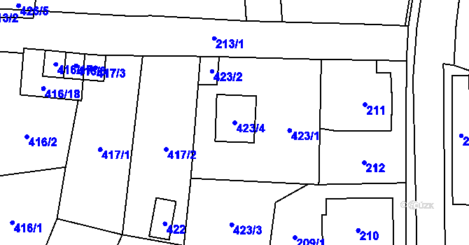 Parcela st. 423/4 v KÚ Kynšperk nad Ohří, Katastrální mapa