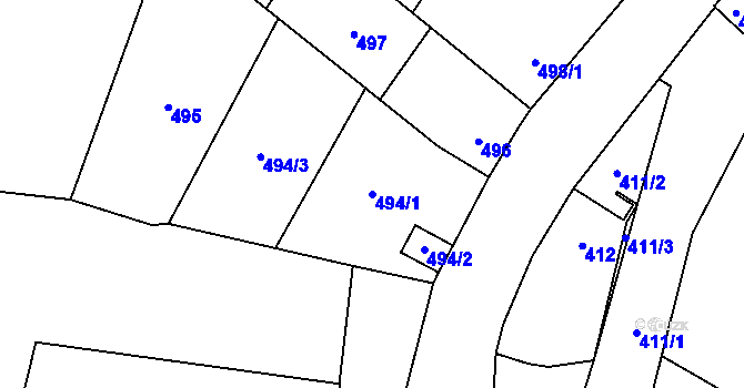 Parcela st. 494/1 v KÚ Kynšperk nad Ohří, Katastrální mapa