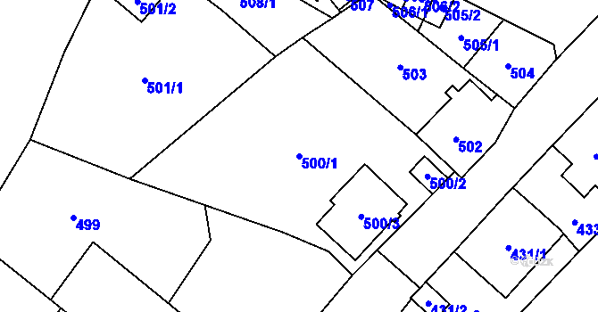 Parcela st. 500/1 v KÚ Kynšperk nad Ohří, Katastrální mapa