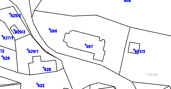 Parcela st. 597 v KÚ Kynšperk nad Ohří, Katastrální mapa