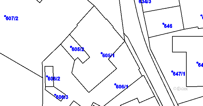 Parcela st. 605/1 v KÚ Kynšperk nad Ohří, Katastrální mapa