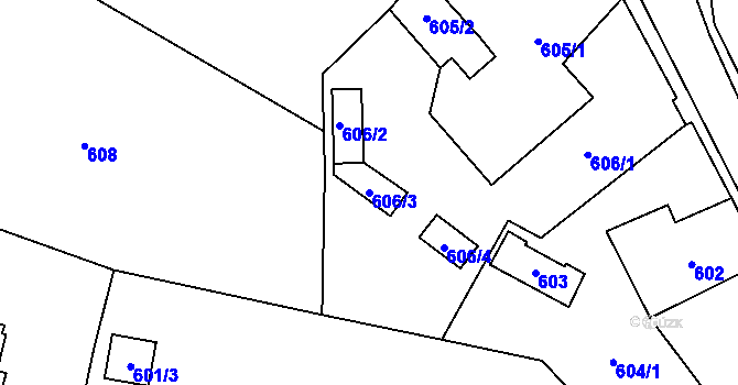 Parcela st. 606/3 v KÚ Kynšperk nad Ohří, Katastrální mapa