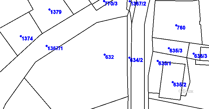 Parcela st. 632 v KÚ Kynšperk nad Ohří, Katastrální mapa