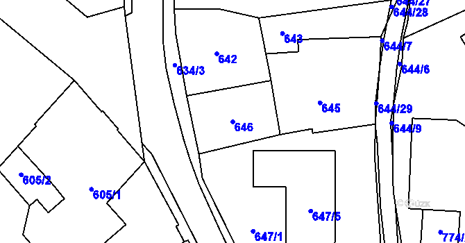 Parcela st. 646 v KÚ Kynšperk nad Ohří, Katastrální mapa