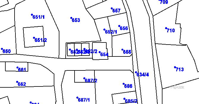 Parcela st. 654 v KÚ Kynšperk nad Ohří, Katastrální mapa